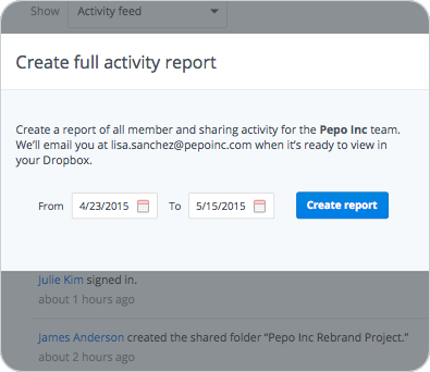 Team activity log