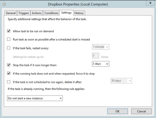 Scheduled tasks settings