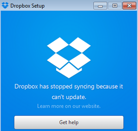 Dropbox has stopped syncing because it can't update