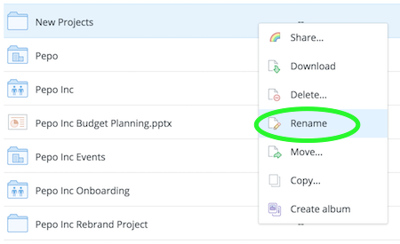 Rename a folder on dropbox.com
